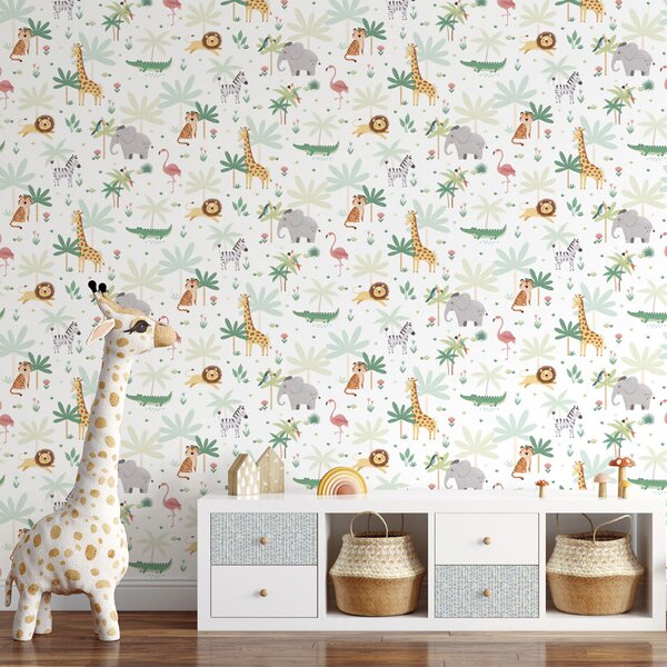 Dětská vliesová tapeta se zvířátky z džungle, 974-3, Mika, ICH Wallcoverings