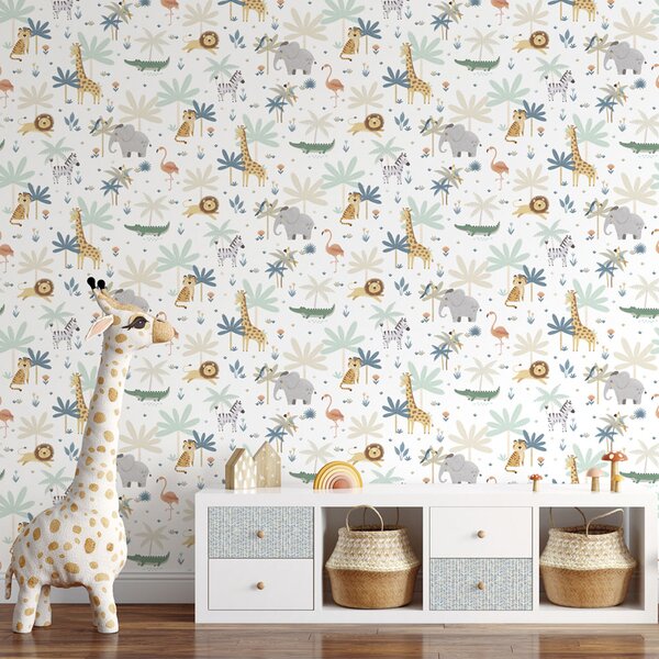 Dětská vliesová tapeta se zvířátky z džungle, 974-2, Mika, ICH Wallcoverings