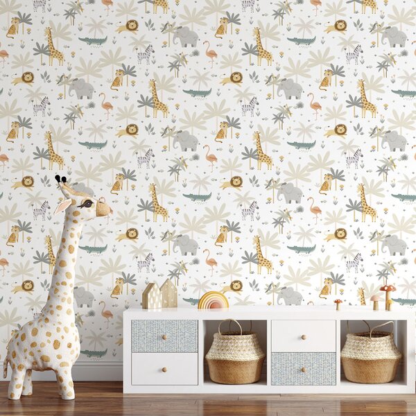 Dětská vliesová tapeta se zvířátky z džungle, 974-1, Mika, ICH Wallcoverings
