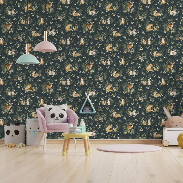 Zelená dětská vliesová tapeta se zvířátky, 972-3, Mika, ICH Wallcoverings