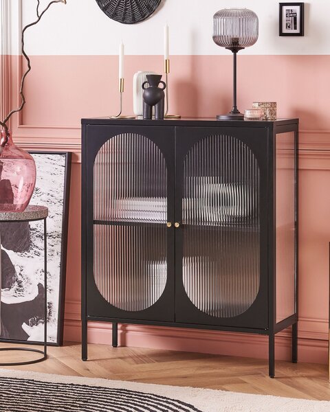 Prosklená komoda SARRE 90 cm Kov Černá