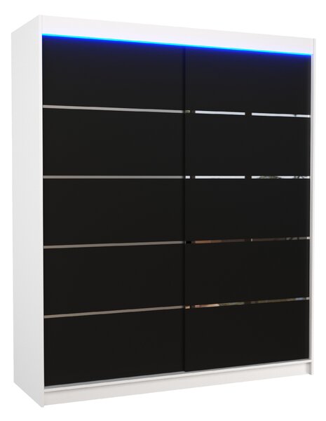 ADRK Šatní skříň posuvná s LED osvětlením SPECTRA W-B 180 L, černá/bílá