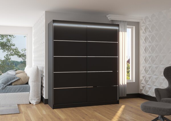ADRK Šatní skříň posuvná s LED osvětlením SPECTRA B 180 L, černá