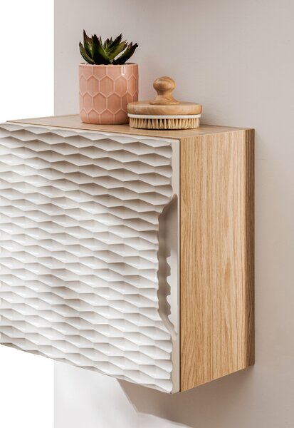 Comad Koupelnová skříňka závěsná horní Qubik Ocean Beige 35 béžová/dub olejovaný