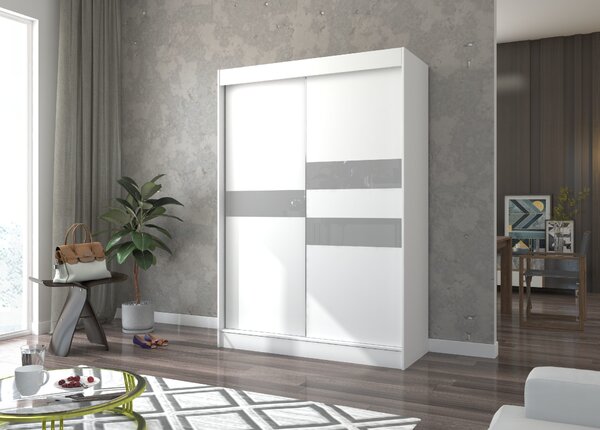 ADRK Šatní skříň posuvná BATIA W-GL, bílá/šedý Lacobel Šířka (cm): 150