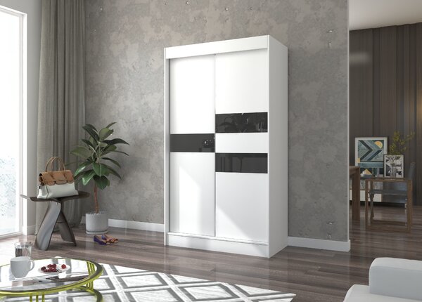 ADRK Šatní skříň posuvná BATIA W-BL, bílá/černý Lacobel Šířka (cm): 120