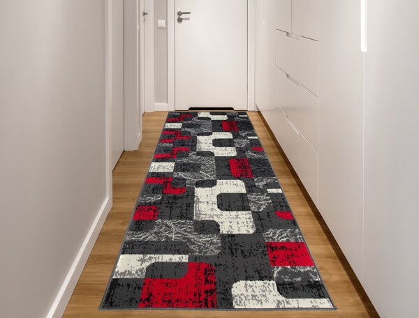 Chemex Moderní koberec Tap - geometrické tvary 2 - červený/šedý Rozměr koberce: 80x150 cm
