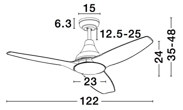 Stropní ventilátor Samoa 12.2 černé s dálkovým ovládáním – Černá