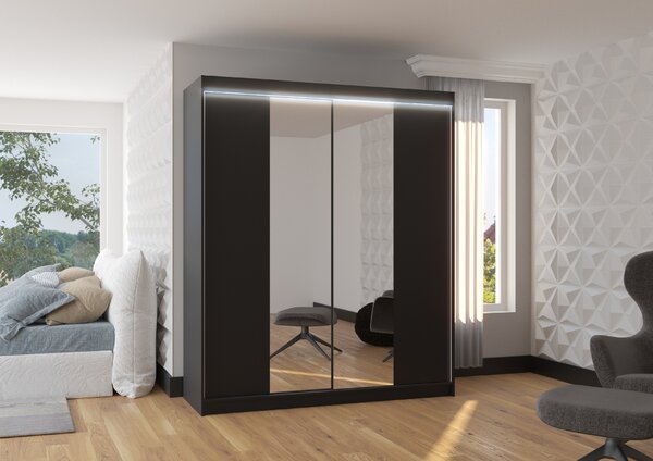 ADRK Šatní zrcadlová skříň posuvná s LED osvětlením BALANCE B 180 L, černá