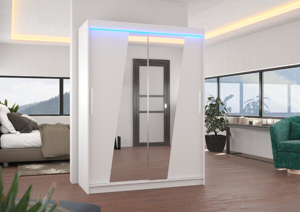 ADRK Šatní zrcadlová skříň posuvná s LED osvětlením BOLTON W 150 L, bílá