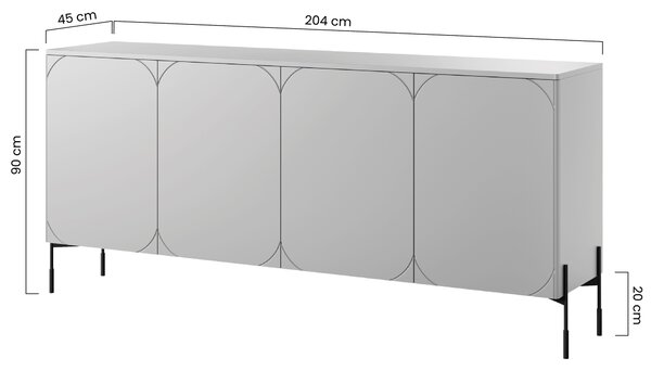 Komoda Sonatia 200 cm čtyřdveřová - kašmír / černé nohy