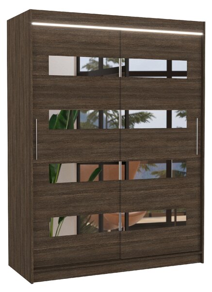 ADRK Šatní zrcadlová skříň posuvná s LED osvětlením BALTIC CH 150 L, choco