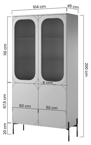 Vitrína Sonatia 100 cm čtyřdveřová - olivová