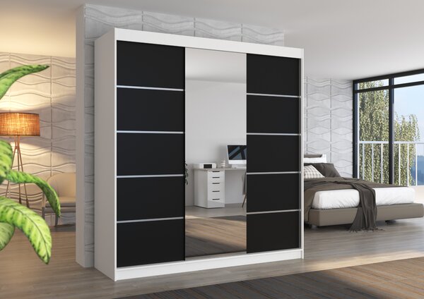 ADRK Šatní zrcadlová skříň posuvná BERGEN W-B 200, černá/bílá