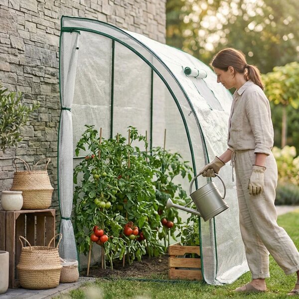 Přístěnný zahradní foliovník 100x200x210 cm LUMPAN - bílý