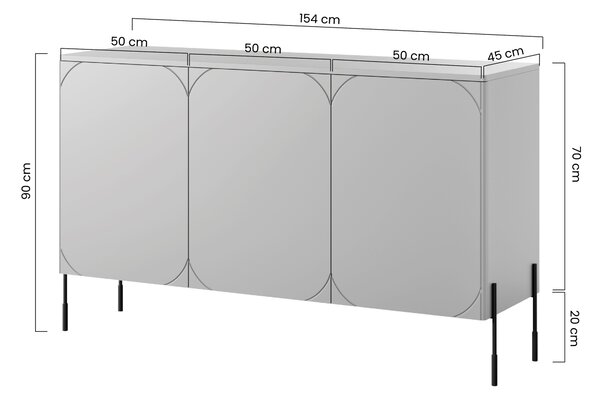 Moderní komoda Sonatia 150 cm třídveřová - kašmír / černé nohy