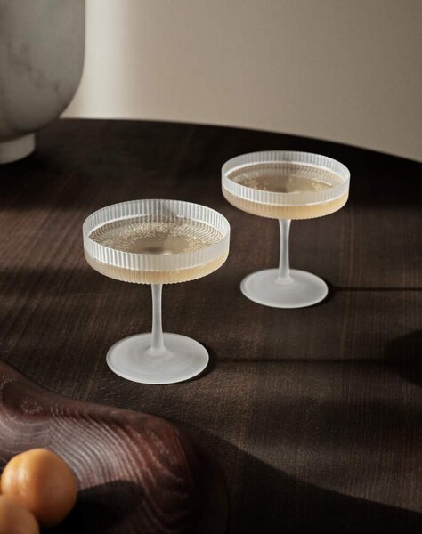 Ferm Living Skleničky Ripple Champagne Saucer set 2ks, frosted