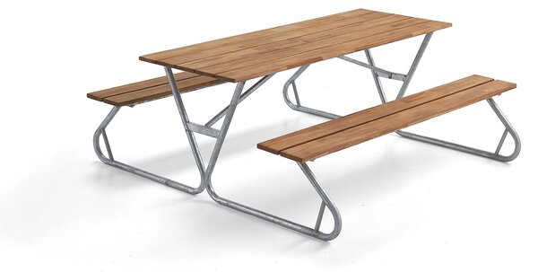AJ Produkty Piknikový stůl PICNIC, lavice bez opěradel, 1800 mm, hnědý