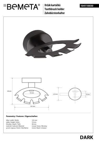 Bemeta Design DARK: Držák kartáčků - 104110030