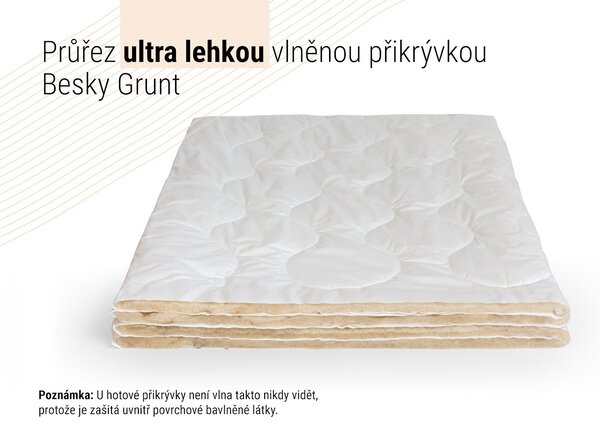 Prodloužená ultra lehká dvoulůžková vlněná přikrývka Besky Grunt — vlněná deka z pravé ovčí vlny z Beskyd