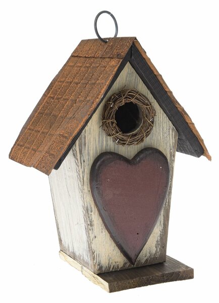 Dřevěná ptačí budka Heart, 18 x 23 x 13 cm