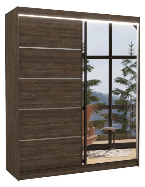 ADRK Šatní zrcadlová skříň posuvná s LED osvětlením CARO CH 180 L, choco