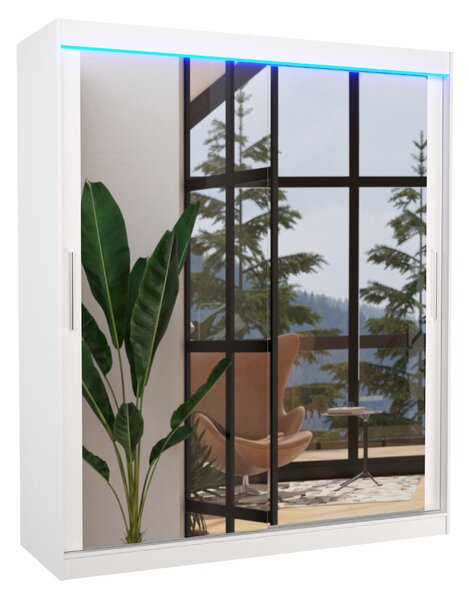 ADRK Šatní zrcadlová skříň posuvná s LED osvětlením ETTORE W180 L, bílá