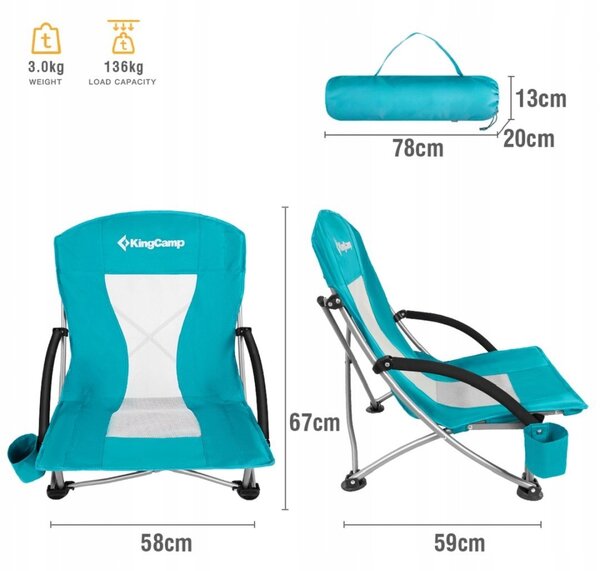 Kemping skládací židle KING CAMP Deluxe s opěrkami ocel - tyrkysová