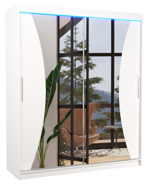 ADRK Šatní zrcadlová skříň posuvná s LED osvětlením CHARLOTTE W 180 L, bílá