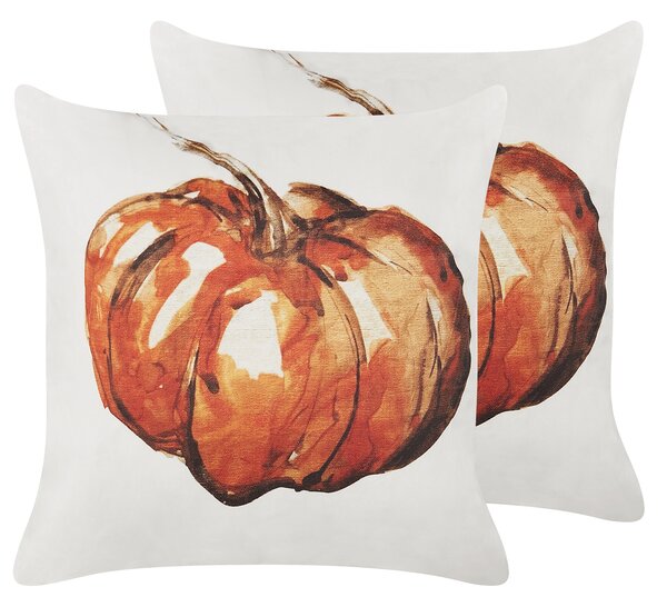 Sada 2 dekorativních polštářů CURBITA 45 x 45 cm Umělý samet Béžová Rostlinný vzor