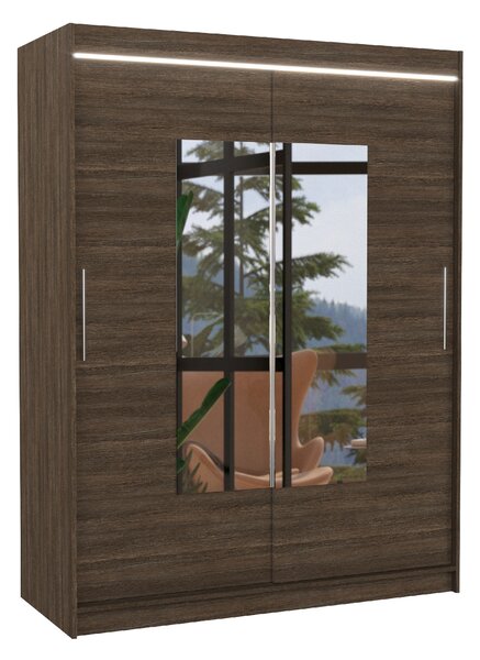 ADRK Šatní zrcadlová skříň posuvná s LED osvětlením DORRIGO CH 150 L, choco
