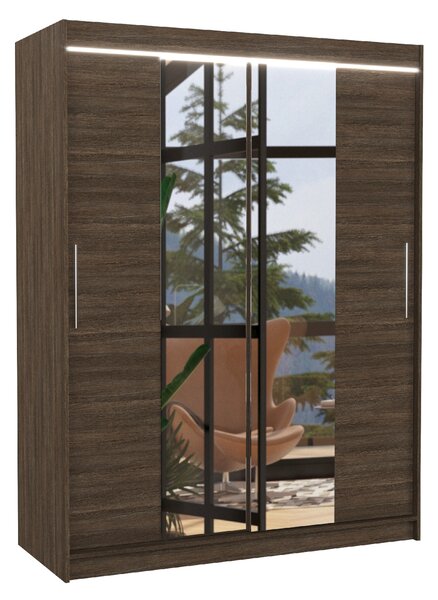 ADRK Šatní zrcadlová skříň posuvná s LED osvětlením INESS CH 150 L, choco