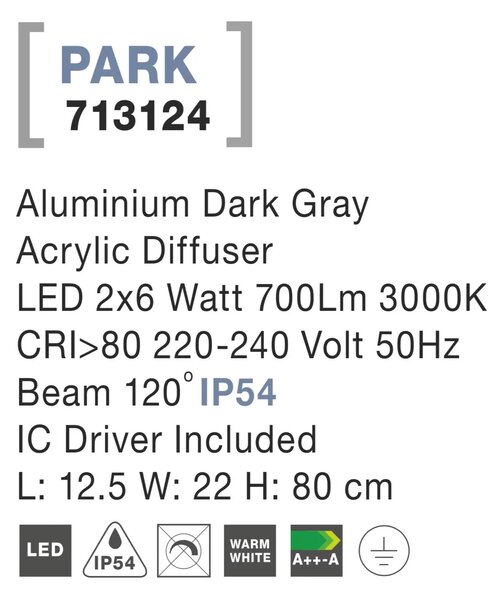 Venkovní LED lampa Park 2 x 6W 125 tmavě šedé – Šedá