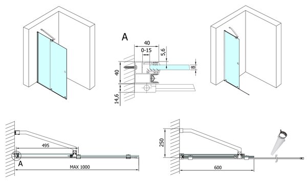 Polysan Polysan, MODULAR SHOWER zástěna s pojezdy 1000 mm, černá, MS5-100B