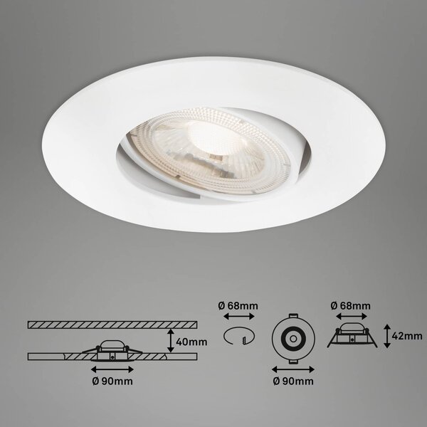 Briloner LED bodovka 7602 3ks IP65 3 000 K bílá, stmívatelný, Bílá / opál, Koupelna, Plast, Zapuštěné kulaté