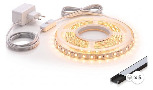 SADA 1x LED Pásek MYLIVING LIGHTSTRIP LED/22W/230V 5m + 5x vestavný profil 1 m