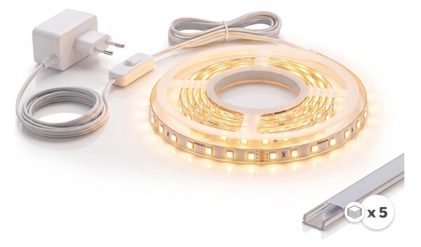 SADA 1x LED Pásek MYLIVING LIGHTSTRIP LED/22W/230V 5m + 5x vestavný profil 1 m
