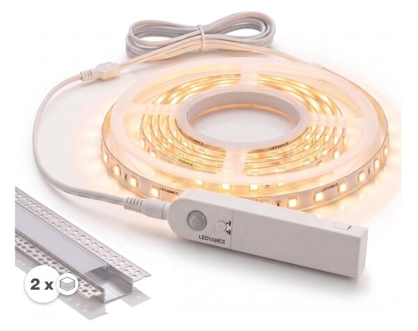 SADA 1x LED Pásek se senzorem FLEX LED/3,6W/4xAA 2 m + 2x vestavný profil 1 m
