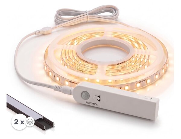 SADA 1x LED Pásek se senzorem FLEX LED/3,6W/4xAA 2 m + 2x vestavný profil 1 m