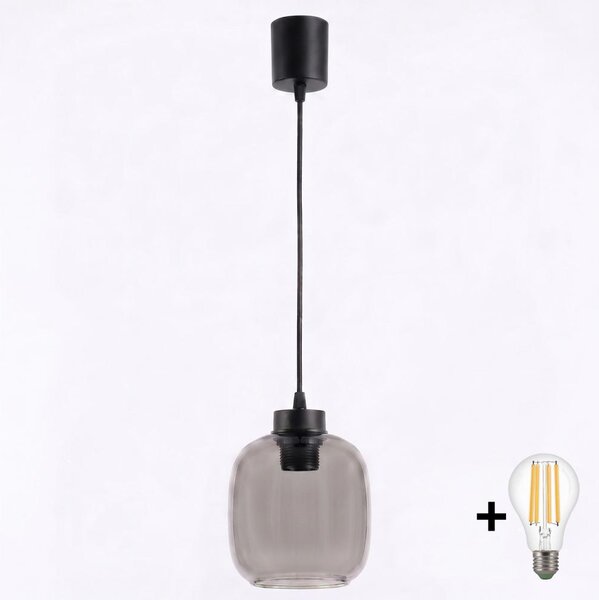 Brilagi - LED Lustr na lanku R GLASS 1xE27/60W/230V pr. 14 cm černá/kouř šedá