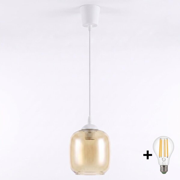 Brilagi - LED Lustr na lanku R GLASS 1xE27/60W/230V pr. 14 cm bílá/kouř hnědá