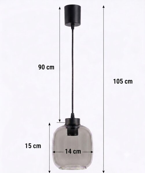 Brilagi - LED Lustr na lanku R GLASS 1xE27/60W/230V pr. 14 cm černá/kouř šedá