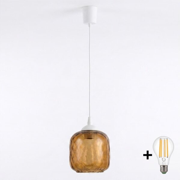 Brilagi - LED Lustr na lanku R GLASS 1xE27/60W/230V pr. 14 cm bílá/kouř hnědá