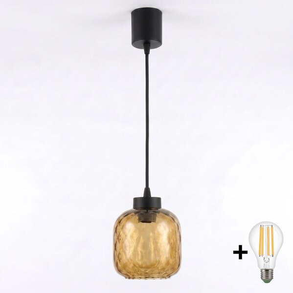 Brilagi - LED Lustr na lanku R GLASS 1xE27/60W/230V pr. 14 cm černá/kouř hnědá
