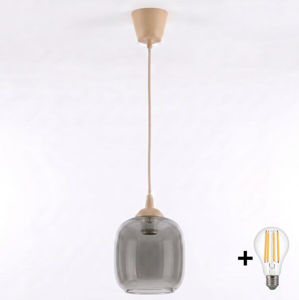 Brilagi - LED Lustr na lanku R GLASS 1xE27/60W/230V pr. 14 cm béžová/kouř šedá
