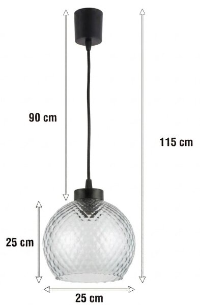 Brilagi - LED Lustr na lanku R GLASS 1xE27/60W/230V pr. 25 cm černá/kouř šedá
