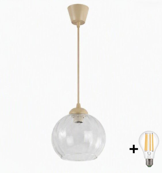 Brilagi - LED Lustr na lanku RETRO GLASS 1xE27/60W/230V pr. 25 cm béžová/čirá