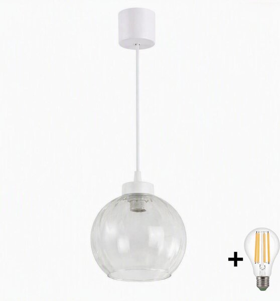 Brilagi - LED Lustr na lanku RETRO GLASS 1xE27/60W/230V pr. 25 cm bílá/čirá