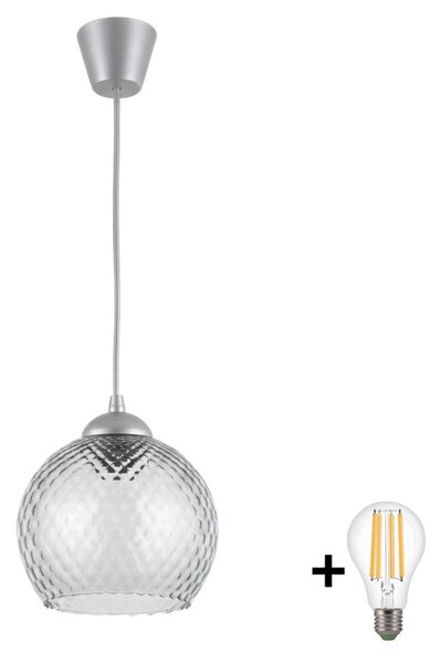 Brilagi - LED Lustr na lanku R GLASS 1xE27/60W/230V pr. 25 cm stříbrná/kouř šedá