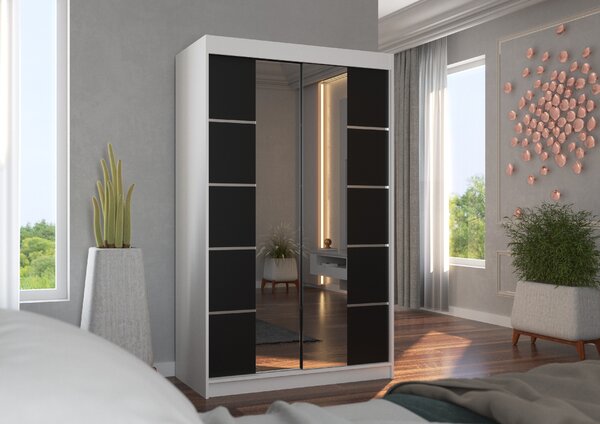 ADRK Šatní zrcadlová skříň posuvná GENUA W-B 120, černá/bílá